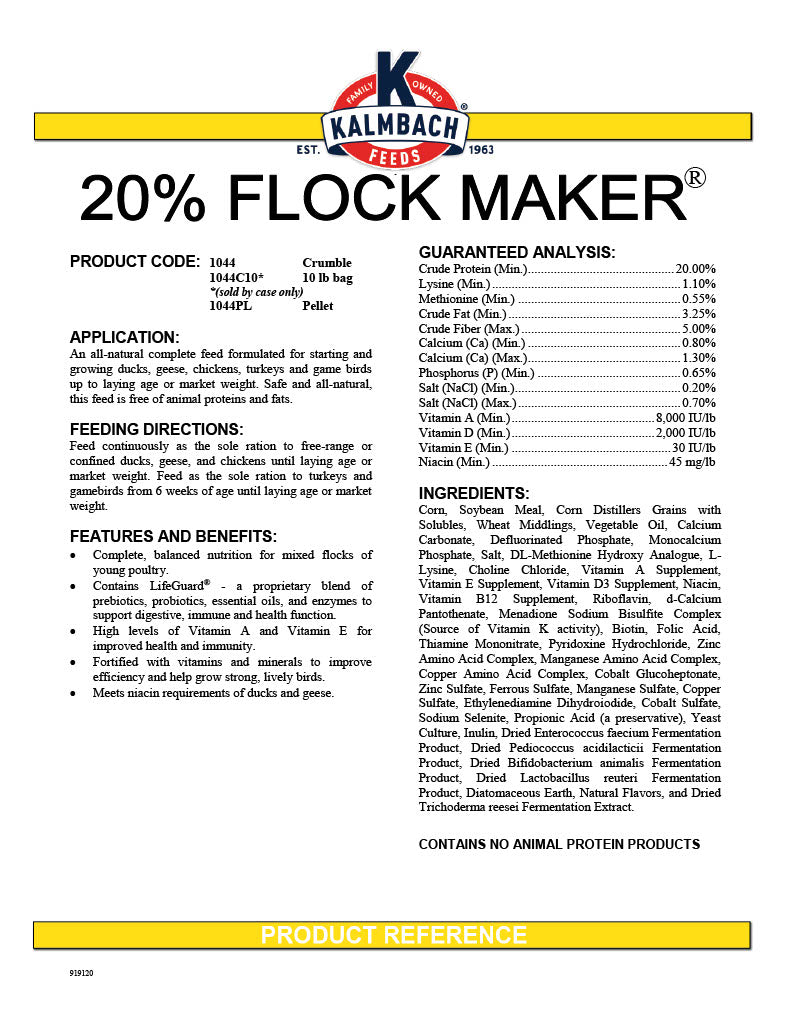 Kalmbach 20% Flock Maker Pellet 50lbs