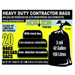 Heavy Duty Contractor Bags 42gal/3mil/20 per box