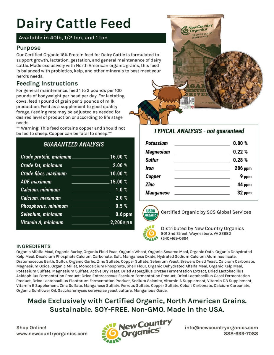 New Country Organics Dairy Cattle 40lbs