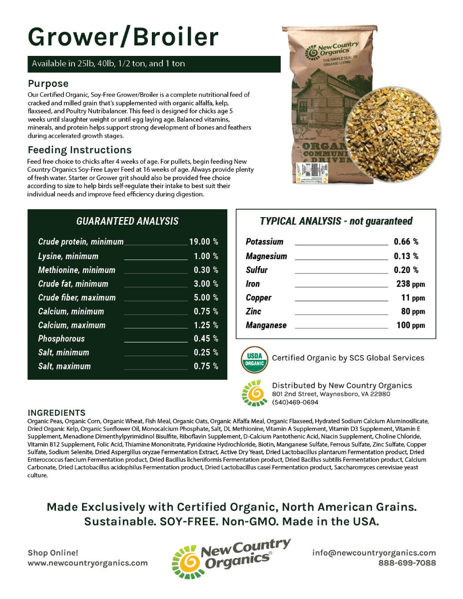 New Country Organics Grower/Broiler Soy, Corn Free 40lbs