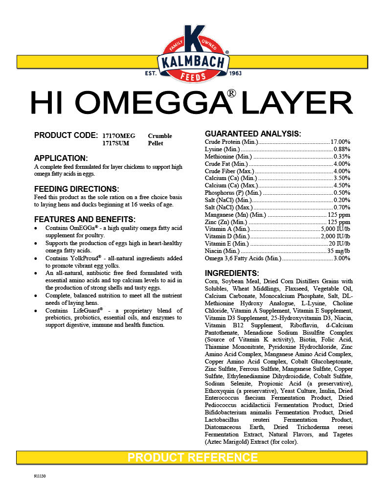 Kalmbach Hi-Omegga Layer Pellet 50lbs