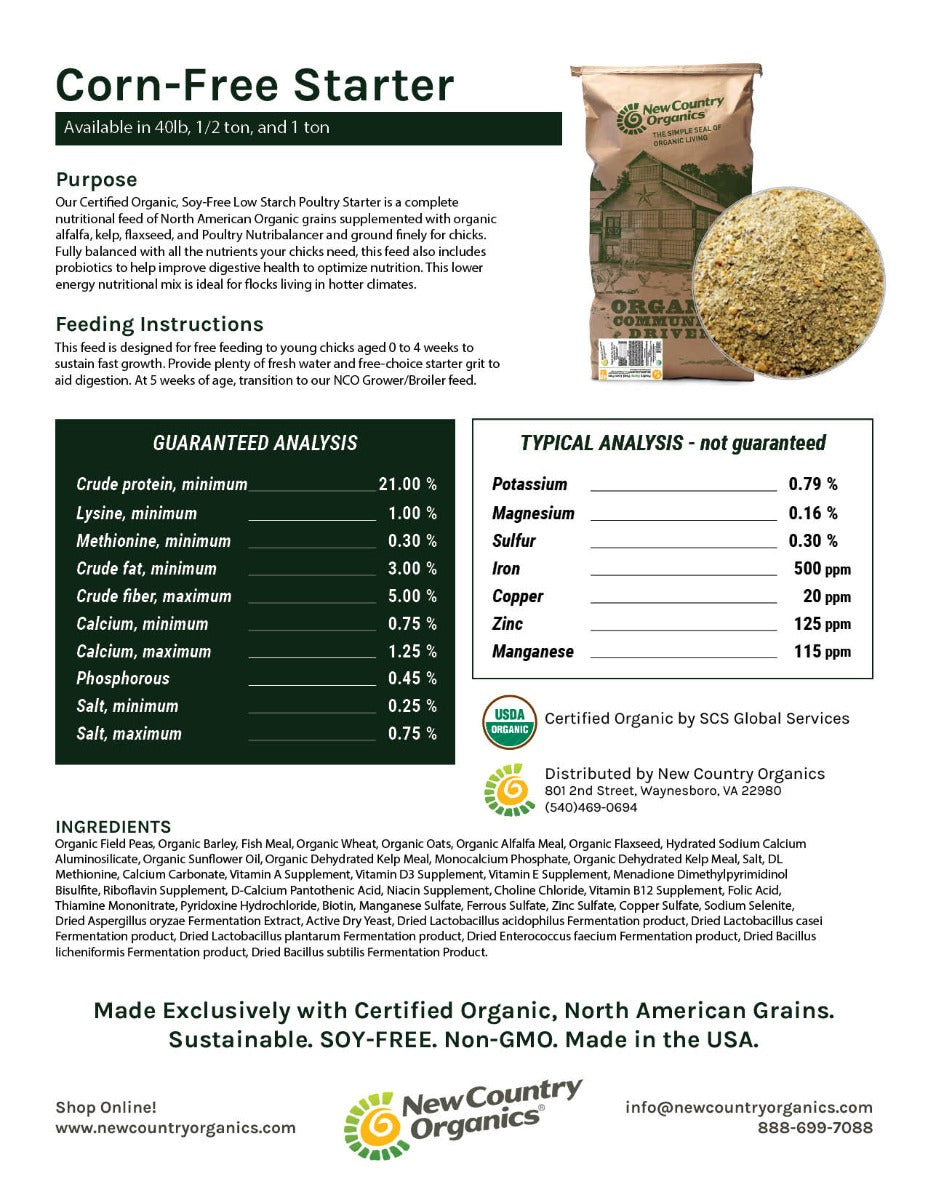 New Country Organics No Corn Starter 40lbs